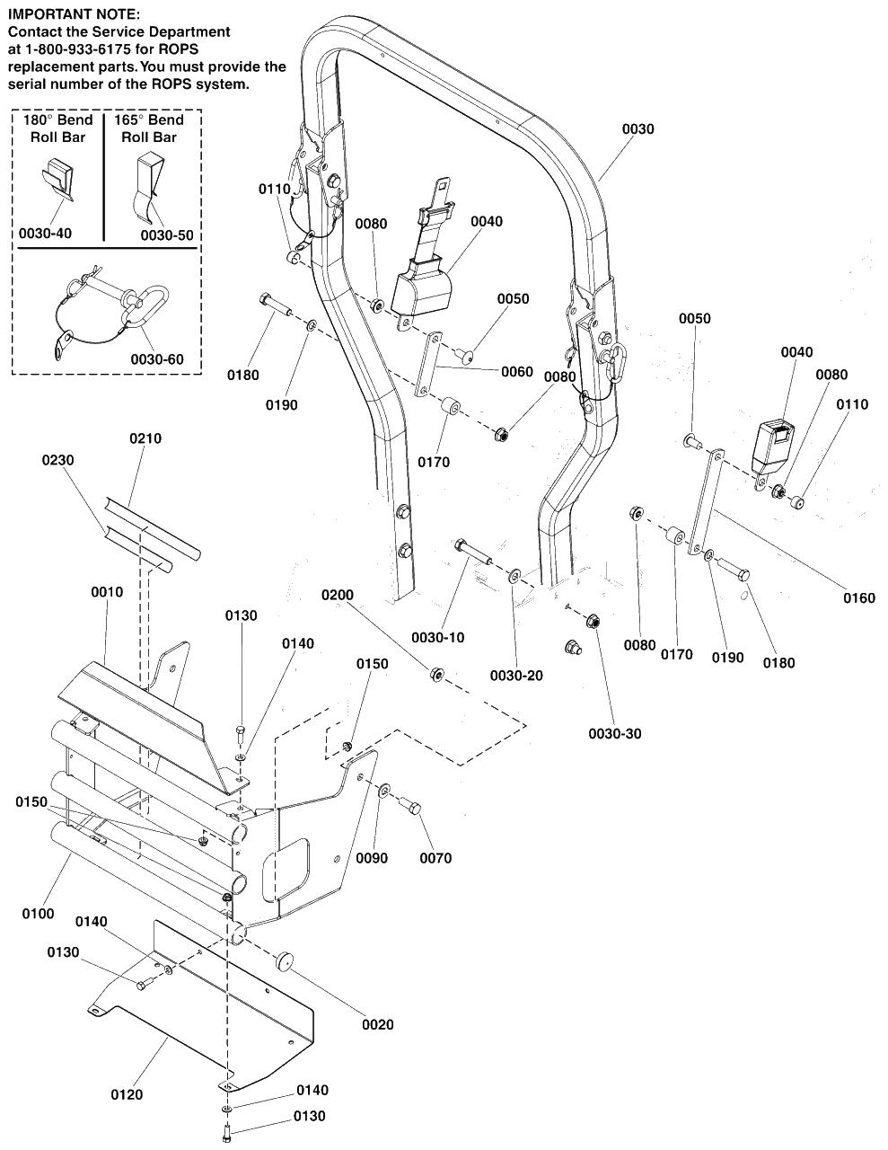 Rear Bumper And Rops Group - Models With Folding Roll Bars Diagram and Parts List for 5901743  Simplicity Lawn Tractor