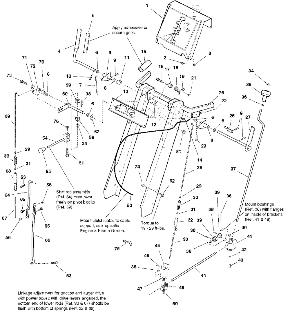 Handles And Controls Group Diagram and Parts List for 1060E 1694440 Simplicity Snow Blower