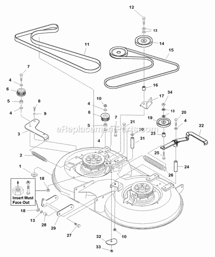 40 Mower Deck - Belt Idler Arm  Hitch (985959) Diagram and Parts List for 1694256  Simplicity Lawn Tractor