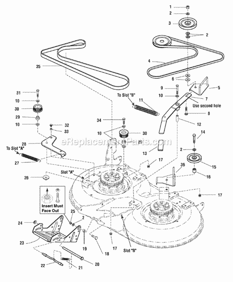 40 Mower Deck - Belt Idler Arm  Hitch (986057) Diagram and Parts List for 1694180  Simplicity Lawn Tractor