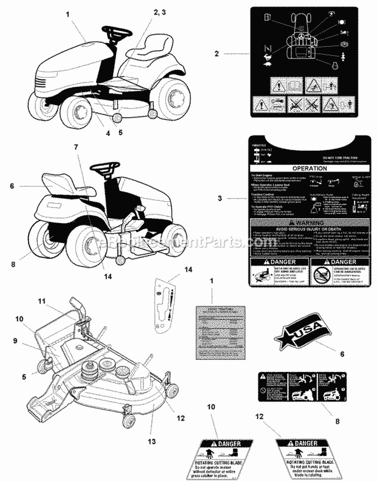 Decals Group - Safety  Common (C986215) Diagram and Parts List for 1694310  Simplicity Lawn Tractor