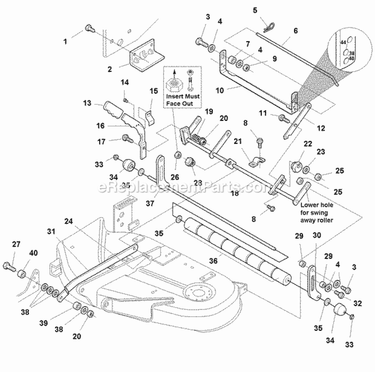 38 Mower Deck - Height Adjustment  Roller Bar Group (985582) Diagram and Parts List for 1693541  Simplicity Lawn Tractor