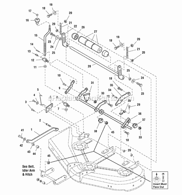 44 Mower Deck - Height Adjustment  Roller Bar (986161) Diagram and Parts List for 1694108  Simplicity Lawn Tractor