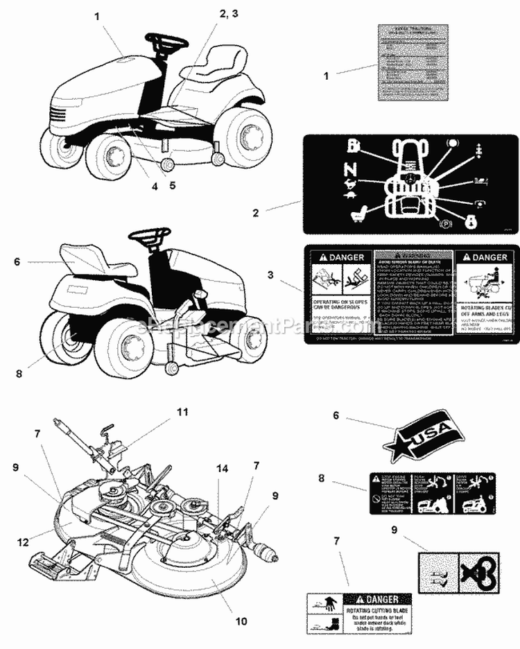 Decals Group - Safety  Common (C985862) Diagram and Parts List for 1693919  Simplicity Lawn Tractor