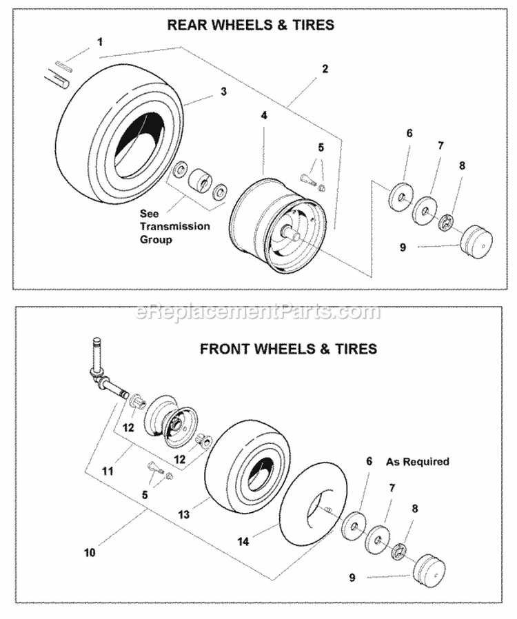 Wheels  Tires Group (W986117) Diagram and Parts List for 1694316  Simplicity Lawn Tractor