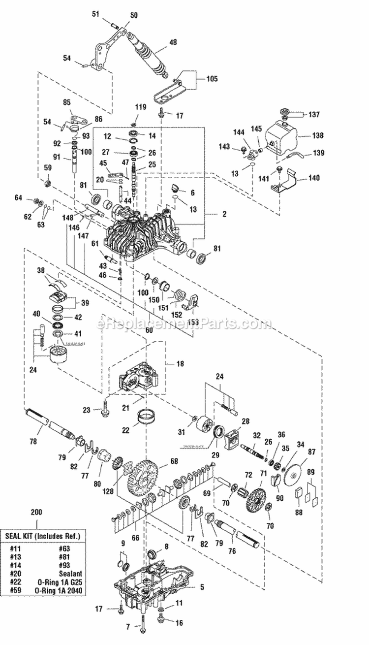 Transmission Service Parts - Tuff Torq K62K (1721405) Diagram and Parts List for 2690059  Simplicity Lawn Tractor