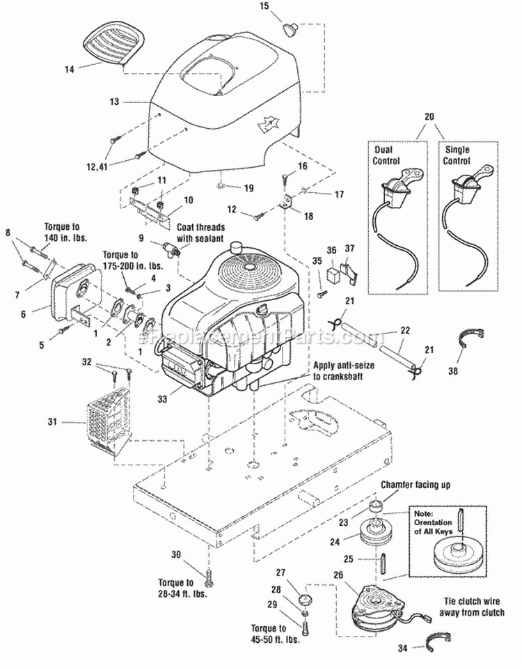 Engine Group - Electric Clutch - 15Hp  17Hp Briggs  Stratton (985948  986174) Diagram and Parts List for 1694264  Simplicity Lawn Tractor