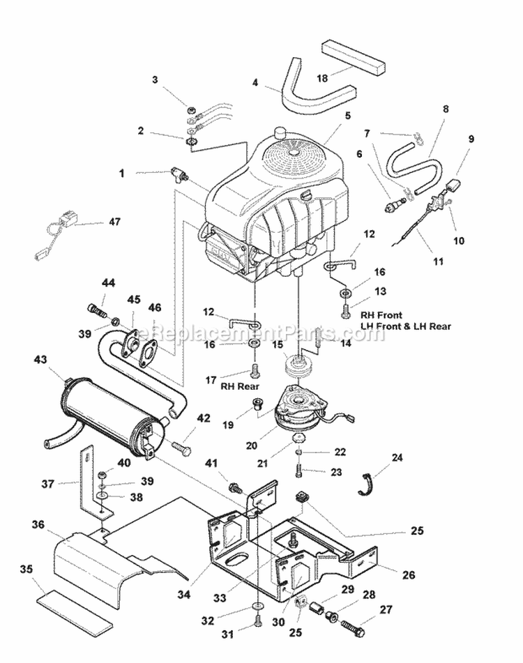 Engine Group - Electric Clutch - 17Hp Briggs  Stratton (E985943) Diagram and Parts List for 1693919  Simplicity Lawn Tractor