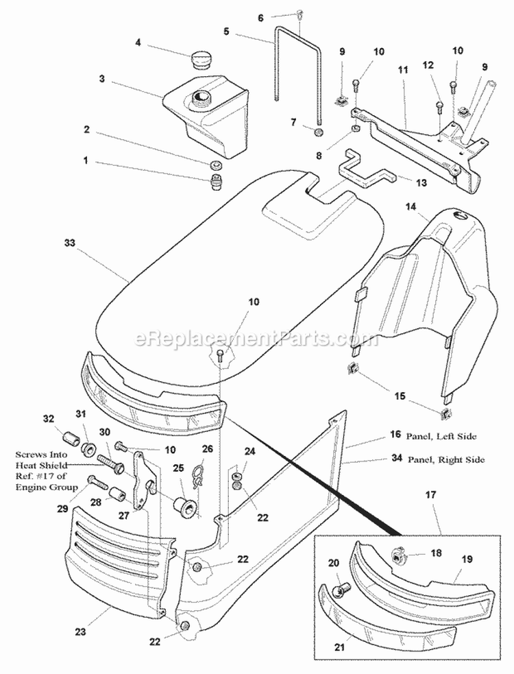 Hood Dash  Fuel Tank Group (985713B) Diagram and Parts List for 1693551  Simplicity Lawn Tractor