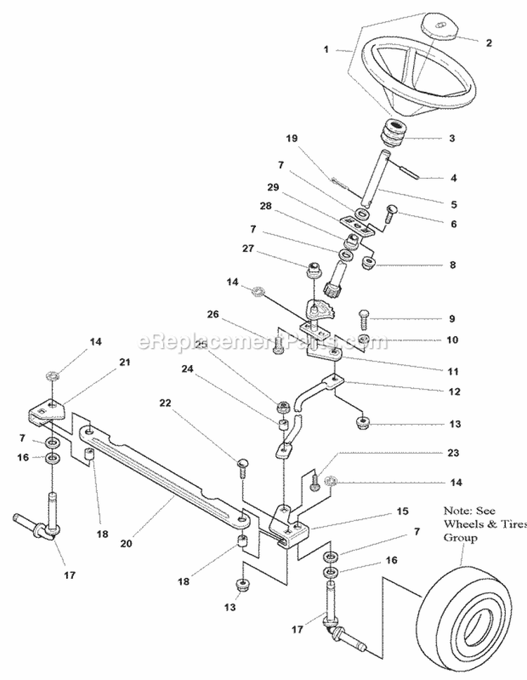 Steering Group (985576B) Diagram and Parts List for 1693551  Simplicity Lawn Tractor
