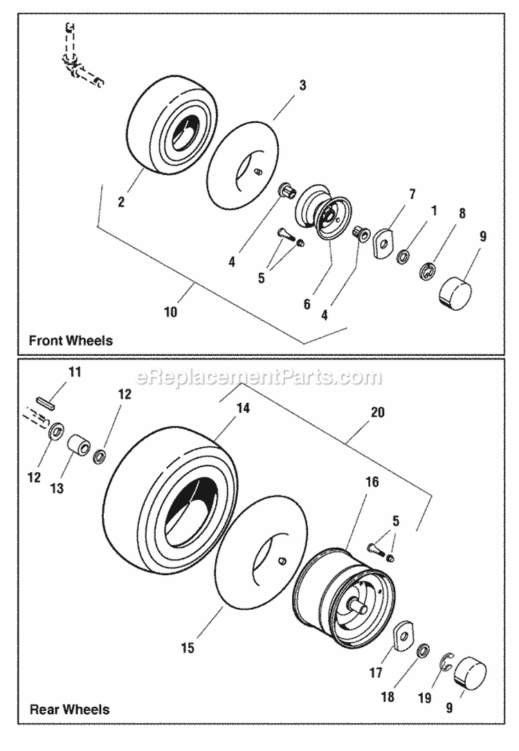 Wheels  Tires Group (W986263) Diagram and Parts List for 1694347  Simplicity Lawn Tractor