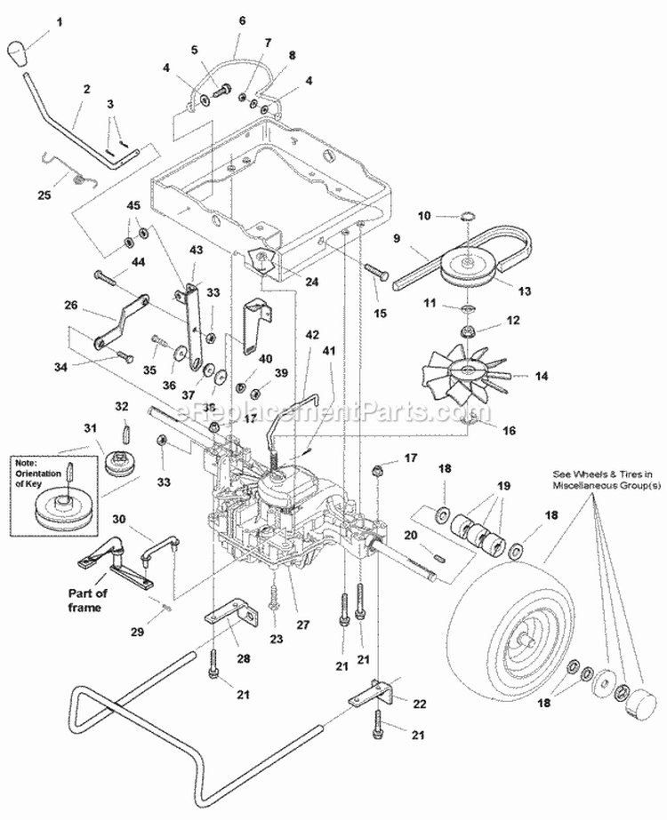 Transmission Group - Hydro (986225A) Diagram and Parts List for 1694322  Simplicity Lawn Tractor