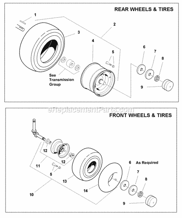 Wheels  Tires Group (W985860) Diagram and Parts List for 1693911  Simplicity Lawn Tractor