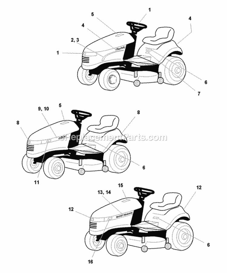 Decals Group - Brand  Model (B985860) Diagram and Parts List for 1694322  Simplicity Lawn Tractor