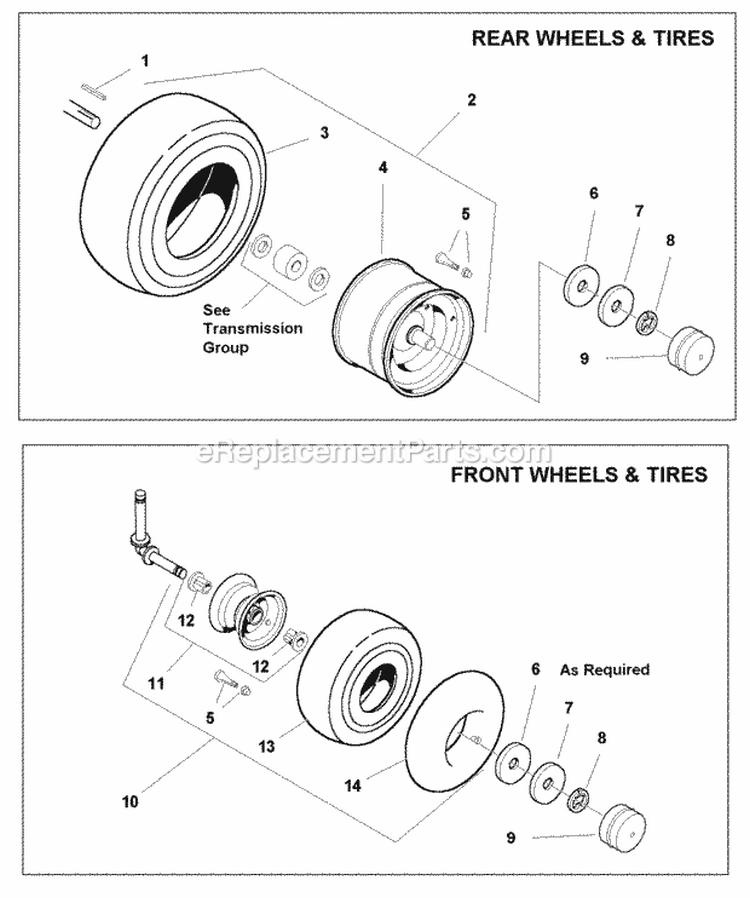 Wheels  Tires Group (W985970) Diagram and Parts List for 1693919  Simplicity Lawn Tractor