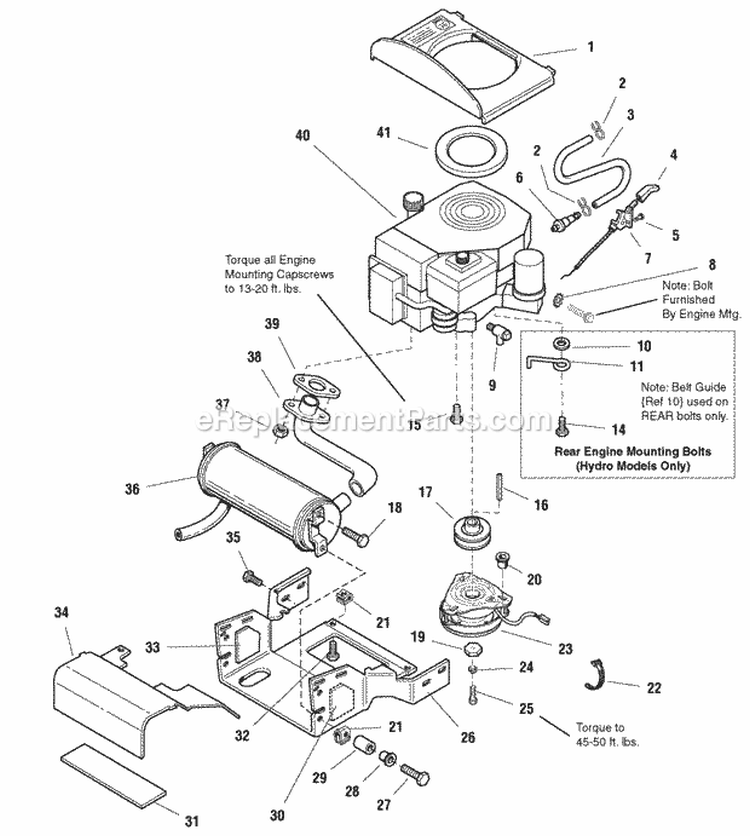 Engine Group - Electric Clutch - 16Hp Kohler (E985848) Diagram and Parts List for 1693917  Simplicity Lawn Tractor