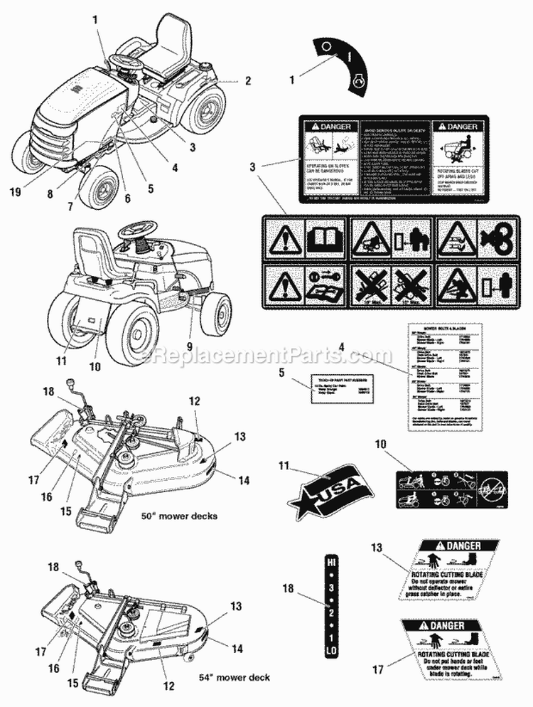 Decals Group - Safety  Common (C985978) Diagram and Parts List for 1694016  Simplicity Lawn Tractor