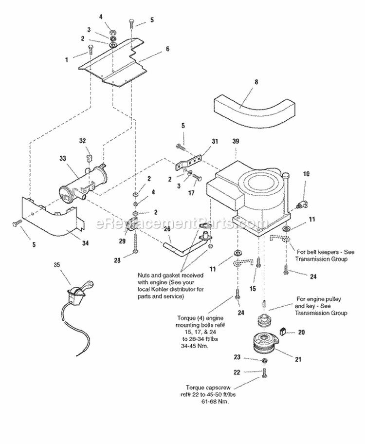 Engine Group - Electric Clutch - 16Hp Kohler Models (986648) Diagram and Parts List for 2690245  Simplicity Lawn Tractor