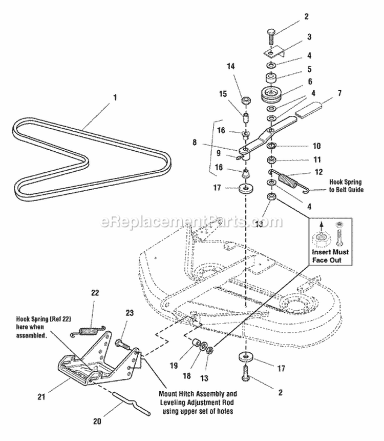 38 Mower Deck - Belt Idler Arm  Hitch (986056) Diagram and Parts List for 1693966  Simplicity Lawn Tractor