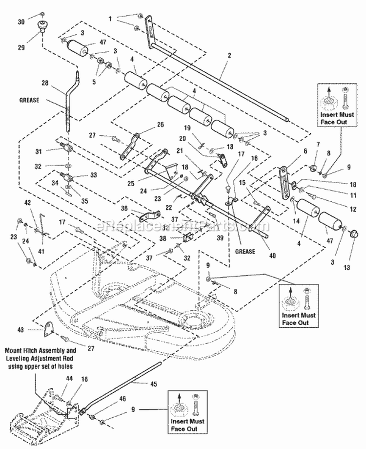 38 Mower Deck - Height Adjustment  Roller Bar (986019) Diagram and Parts List for 1693966  Simplicity Lawn Tractor