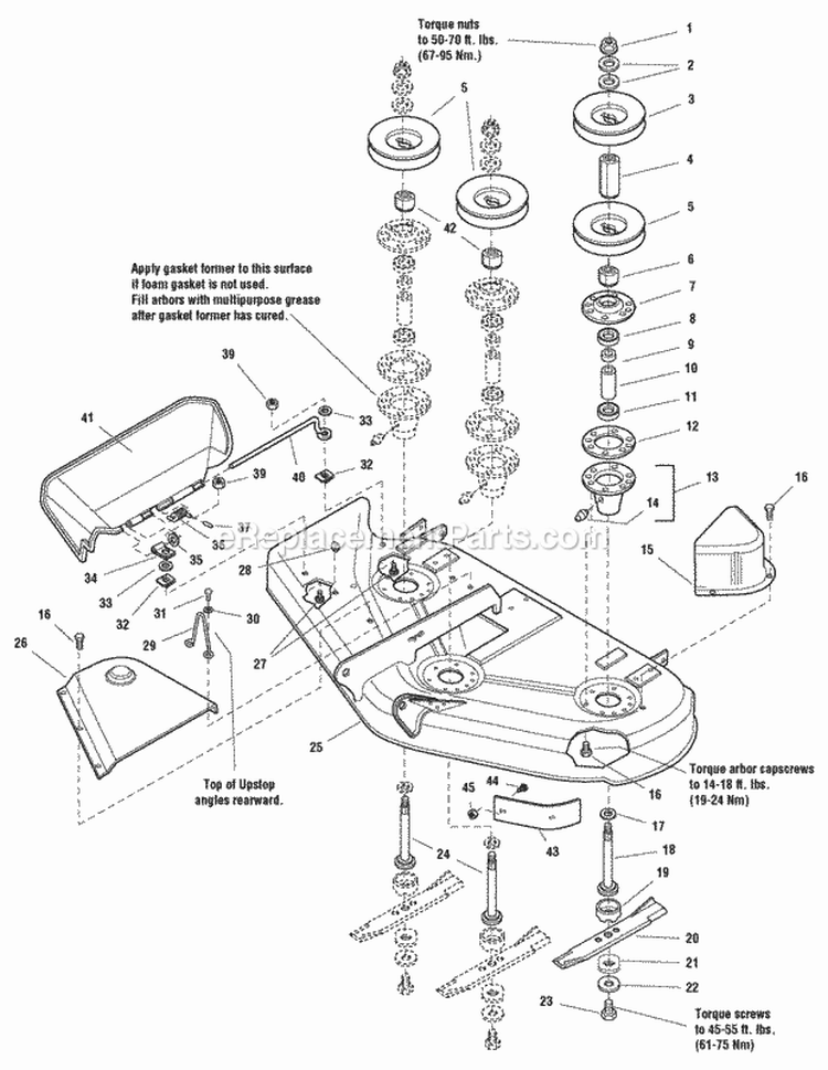 50 Mower Deck - Housing Arbors  Blades (986429 987130) Diagram and Parts List for 2690179  Simplicity Lawn Tractor