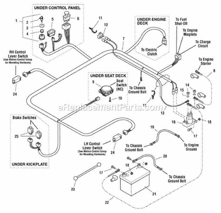 Electrical Group (Fi0021) Diagram and Parts List for 1694454  Simplicity Lawn Tractor