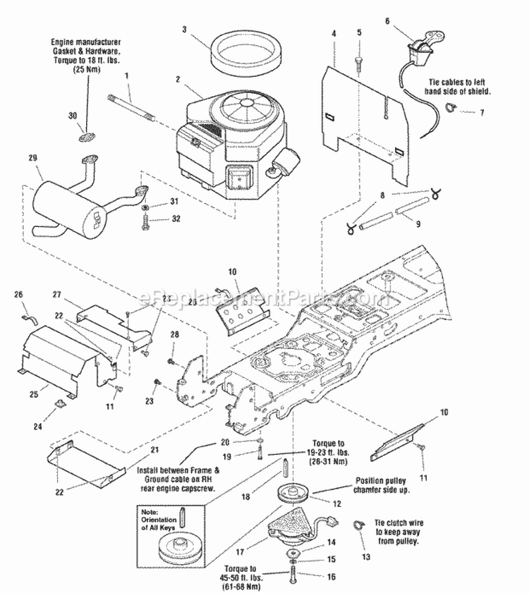 Engine Group - Electric Clutch - 20Hp Briggs  Stratton (985904) Diagram and Parts List for 1694625  Simplicity Lawn Tractor