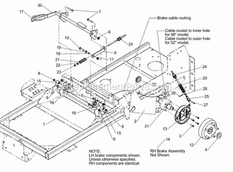 Parking Brake Group (197Pbr0) Diagram and Parts List for 1694769  Simplicity Lawn Tractor