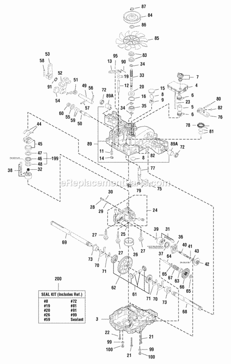 Transmission Service Parts - Tuff Torq K46Q (1721022) Diagram and Parts List for 1694102  Simplicity Lawn Tractor