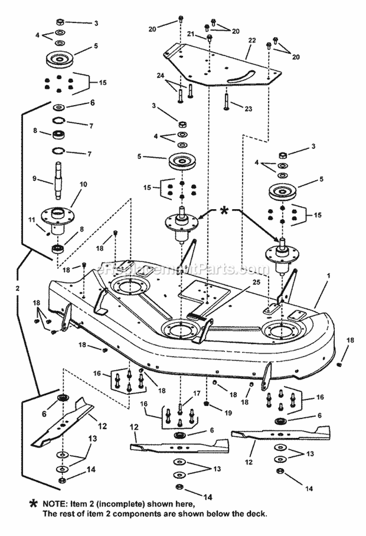 44 Mower Deck - Housing Arbors  Blades Group (Ja44Doms) Diagram and Parts List for 2690475  Simplicity Lawn Tractor