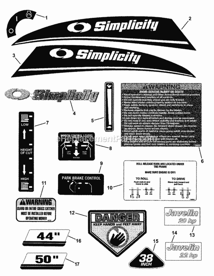 Decal Group (Jadcldom) Diagram and Parts List for 2690475  Simplicity Lawn Tractor