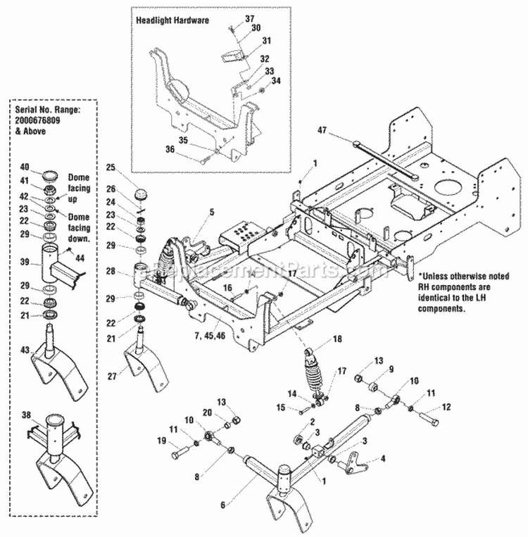 Main Frame  Front Suspension Group Diagram and Parts List for 2690479  Simplicity Lawn Tractor