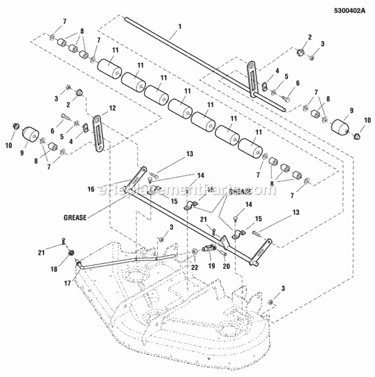44 Mower Deck - Rear Roller  Linkage Diagram and Parts List for 2690483  Simplicity Lawn Tractor