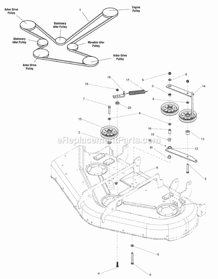 44  50 Mower Deck - Belt  Idler Group (2734Pb0) Diagram and Parts List for 2690487  Simplicity Lawn Tractor