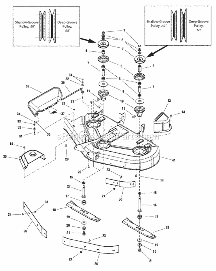 44 Mower Deck - Housing Arbors  Blades Group (987076 987211 987214 987286) Diagram and Parts List for 2690493  Simplicity Lawn Tractor