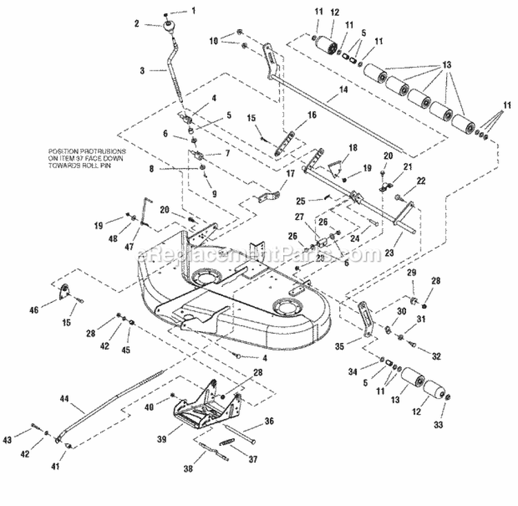 38 Mower Deck - Height Adjustment  Roller Bar Group (987081 987303) Diagram and Parts List for 2690471  Simplicity Lawn Tractor