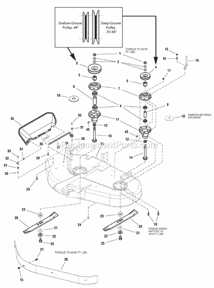 38 Mower Deck - Housing Arbors  Blades Group (987075 987210 987213) Diagram and Parts List for 2690471  Simplicity Lawn Tractor