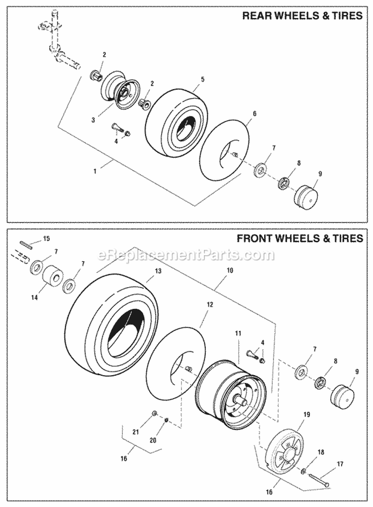 Wheels  Tires Group (W986796 986797 986801 986802) Diagram and Parts List for 1695036  Simplicity Lawn Tractor