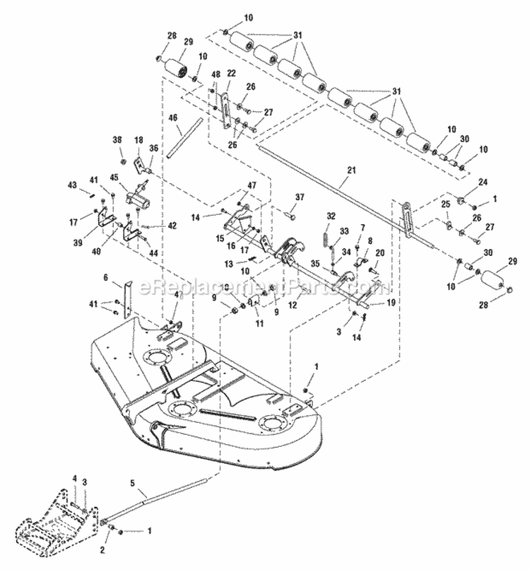 50 Mower Deck - Electric Height Adjustment  Roller Bar Group (2987556) Diagram and Parts List for 2690564  Simplicity Lawn Tractor