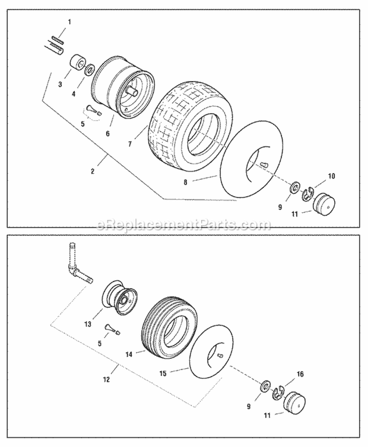 Wheels  Tires Group (W986637 986638 986639 986642 986643 987693 987695) Diagram and Parts List for 1694614  Simplicity Lawn Tractor