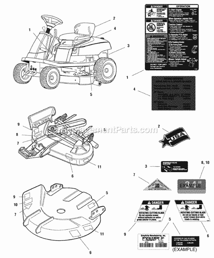 Decals Group - Common  Safety (C986637 986638 986639 986642 986643 987693 987695) Diagram and Parts List for 1694614  Simplicity Lawn Tractor