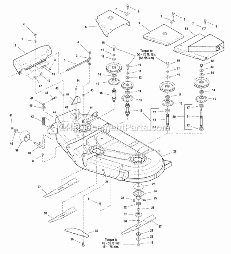 54 Mower Deck - Housing Arbors  Blade Group (986275 986277 986347 987102) Diagram and Parts List for 2690303  Simplicity Lawn Tractor