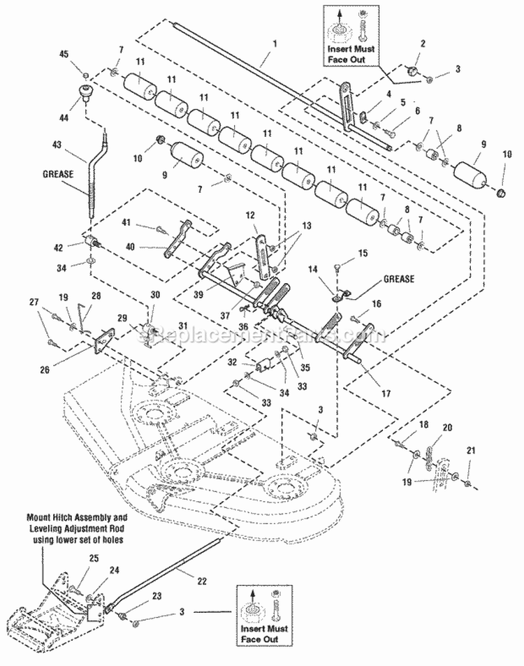 50 Mower Deck - Height Adjustment  Roller Bar (986020) Diagram and Parts List for 2690255  Simplicity Lawn Tractor