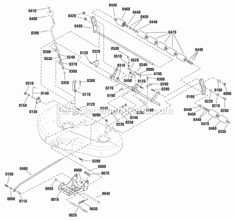 38 Mower Deck - Height Adjustment  Roller Bar Group (2987894) Diagram and Parts List for 2690757  Simplicity Lawn Tractor