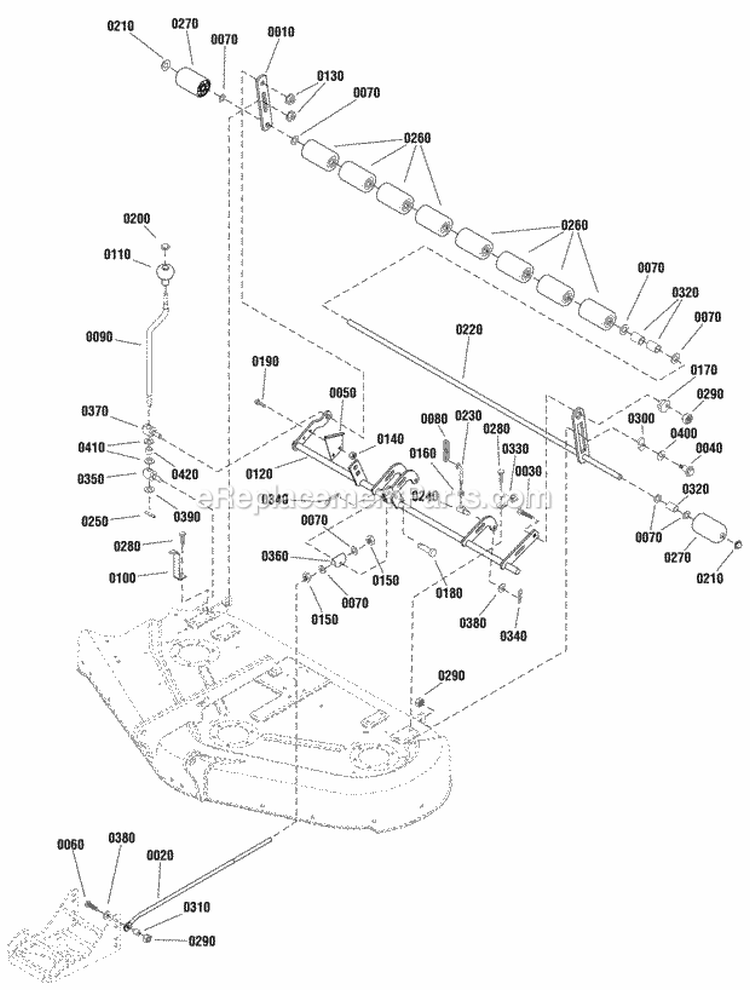 50 Mower Deck - Height Adjustment  Roller Bar Group (987886 987883) Diagram and Parts List for 2690767  Simplicity Lawn Tractor