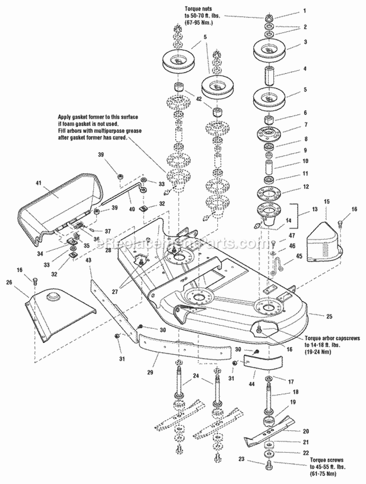 50 Mower Deck - Housing Arbors  Blades Group (985972 986090 987129) Diagram and Parts List for 2690255  Simplicity Lawn Tractor