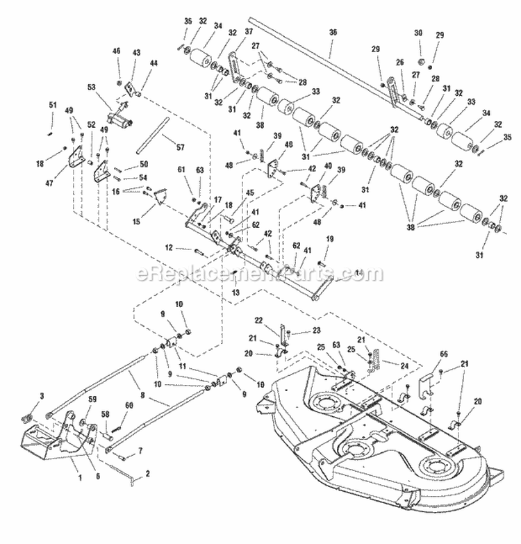 54 Mower Deck - Electric Height Adjustment  Roller Bar Group (2987667) Diagram and Parts List for 2690681  Simplicity Lawn Tractor