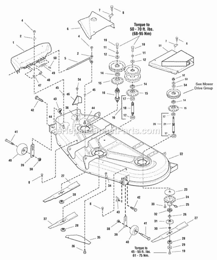 54 Mower Deck - Housing Arbors  Blades Group (986820 987112) Diagram and Parts List for 2690261  Simplicity Lawn Tractor