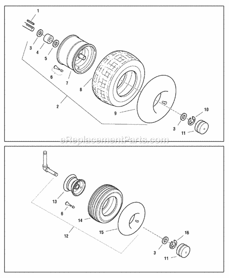 Wheels  Tires Group (W986490 986491 986492 986493 986494 986499 986638 988037) Diagram and Parts List for 1694464  Simplicity Lawn Tractor