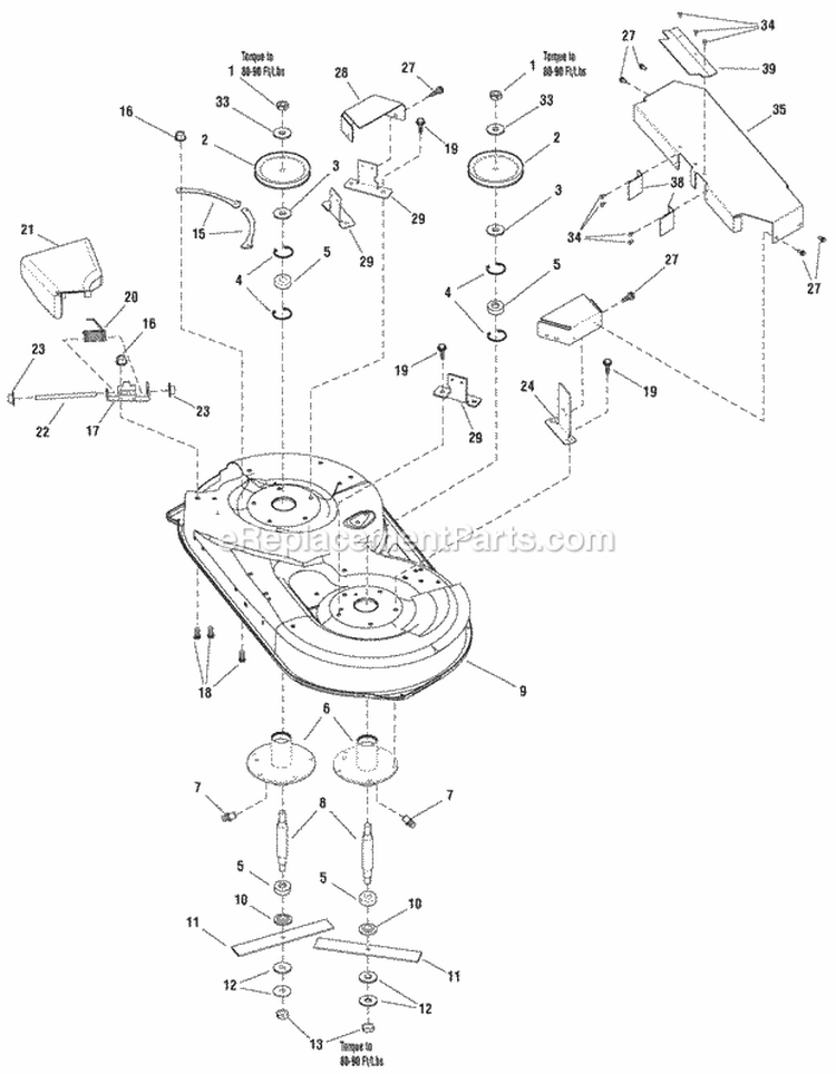 38 Mower Deck - Housing Arbors  Blades (988134 2988198) Diagram and Parts List for 2690822  Simplicity Lawn Tractor